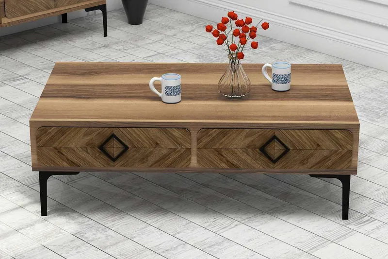 Sohvapöytä Amtorp 105 cm Säilytyksellä Hylly Kalanruotokuvio - Ruskea - Huonekalut - Pöytä & ruokailuryhmä - Sohvapöytä