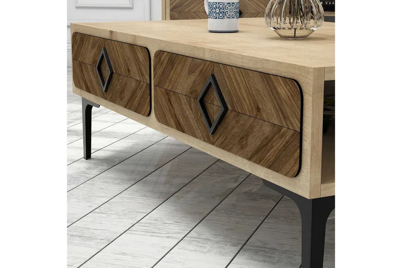 Sohvapöytä Amtorp 105 cm Säilytyksellä Hylly Kalanruotokuvio - Vaaleanruskea - Huonekalut - Pöytä & ruokailuryhmä - Sohvapöytä