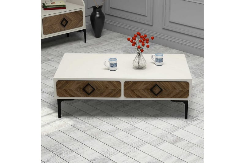 Sohvapöytä Amtorp 105 cm Säilytyksellä Hylly Kalanruotokuvio - Valkoinen/Ruskea - Huonekalut - Pöytä & ruokailuryhmä - Sohvapöytä