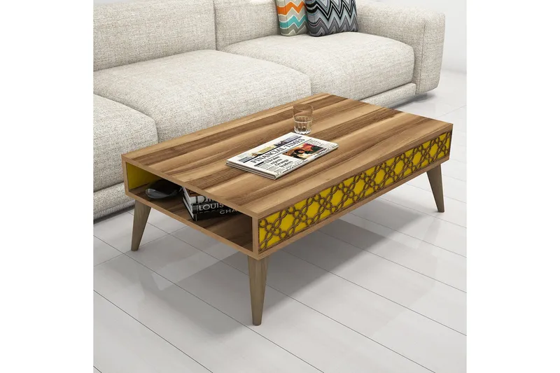 Sohvapöytä Amtorp 105 cm Säilytyksellä Hylly Ketjukuvio - Ruskea/Keltainen - Huonekalut - Pöytä & ruokailuryhmä - Sohvapöytä