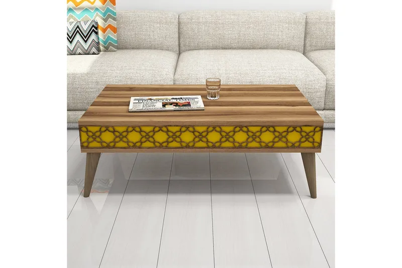 Sohvapöytä Amtorp 105 cm Säilytyksellä Hylly Ketjukuvio - Ruskea/Keltainen - Huonekalut - Pöytä & ruokailuryhmä - Sohvapöytä