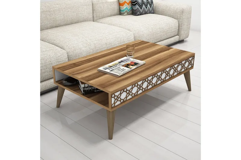 Sohvapöytä Amtorp 105 cm Säilytyksellä Hylly Ketjukuvio - Ruskea/Valkoinen - Huonekalut - Pöytä & ruokailuryhmä - Sohvapöytä