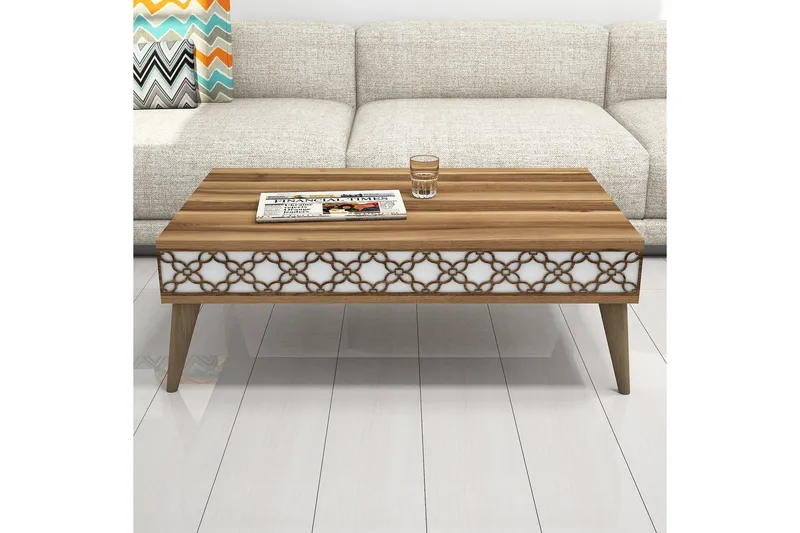 Sohvapöytä Amtorp 105 cm Säilytyksellä Hylly Ketjukuvio - Ruskea/Valkoinen - Huonekalut - Pöytä & ruokailuryhmä - Sohvapöytä