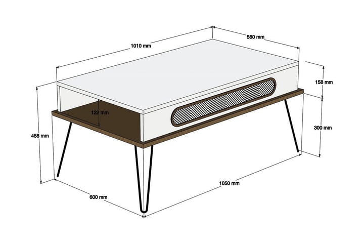 Sohvapöytä Amtorp 105 cm Säilytyksell�ä Hylly Kolmiokuvio - Ruskea/Valkoinen - Sohvapöytä