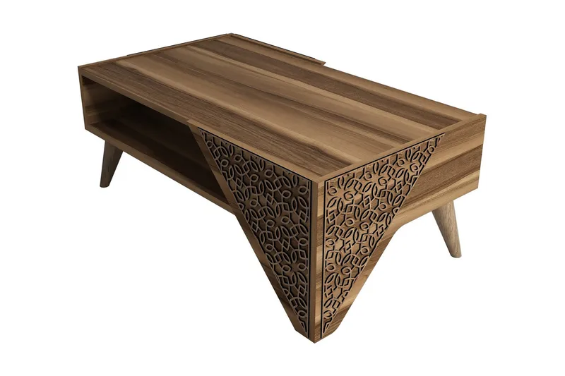 Sohvapöytä Amtorp 105 cm Säilytyksellä Hylly Kukkakuvio, Ruskea