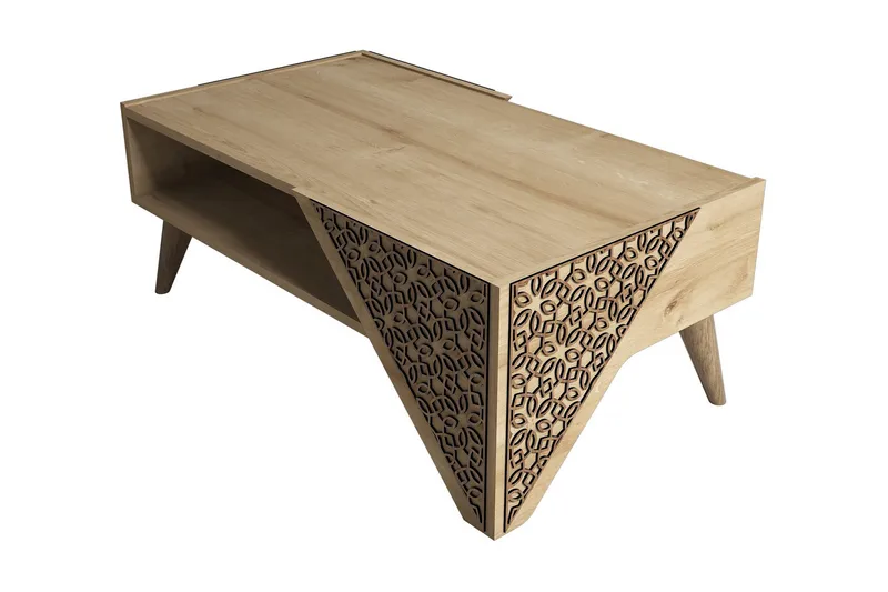 Sohvapöytä Amtorp 105 cm Säilytyksellä Hylly Kukkakuvio - Vaaleanruskea - Huonekalut - Pöytä & ruokailuryhmä - Sohvapöytä