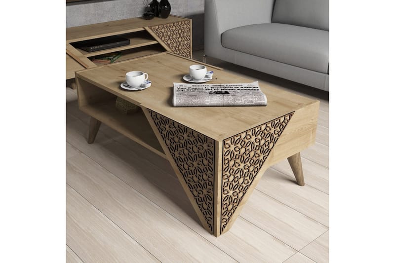 Sohvapöytä Amtorp 105 cm Säilytyksellä Hylly Kukkakuvio - Vaaleanruskea - Huonekalut - Pöytä & ruokailuryhmä - Sohvapöytä