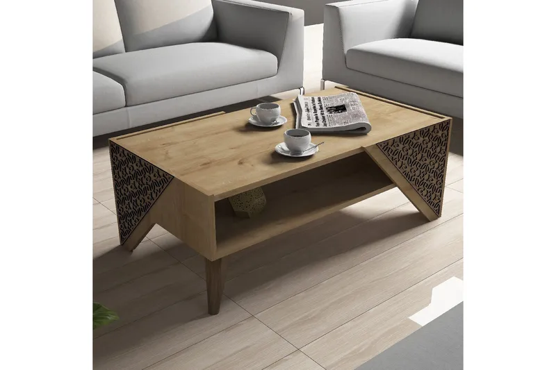 Sohvapöytä Amtorp 105 cm Säilytyksellä Hylly Kukkakuvio - Vaaleanruskea - Huonekalut - Pöytä & ruokailuryhmä - Sohvapöytä