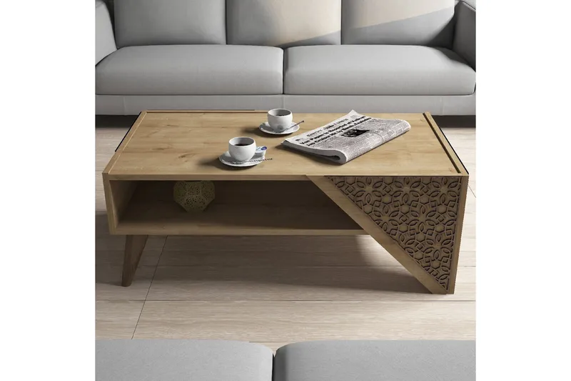 Sohvapöytä Amtorp 105 cm Säilytyksellä Hylly Kukkakuvio - Vaaleanruskea - Huonekalut - Pöytä & ruokailuryhmä - Sohvapöytä