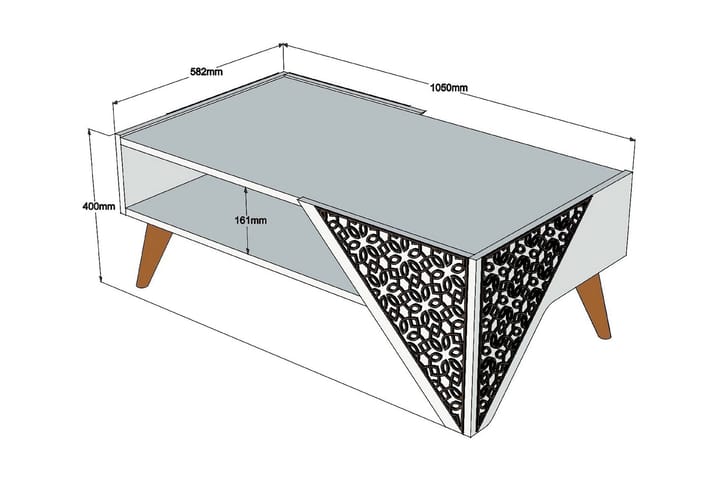 Sohvapöytä Amtorp 105 cm Säilytyksellä Hylly Kukkakuvio - Valkoinen - Sohvapöytä