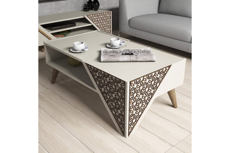 Sohvapöytä Amtorp 105 cm Säilytyksellä Hylly Kukkakuvio - Valkoinen - Huonekalut - Pöytä & ruokailuryhmä - Sohvapöytä