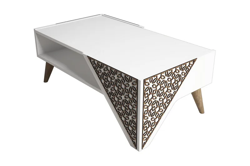 Sohvapöytä Amtorp 105 cm Säilytyksellä Hylly Kukkakuvio, Valkoinen/Ruskea