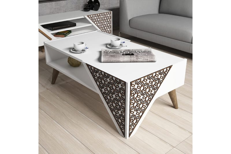 Sohvapöytä Amtorp 105 cm Säilytyksellä Hylly Kukkakuvio - Valkoinen/Ruskea - Huonekalut - Pöytä & ruokailuryhmä - Sohvapöytä