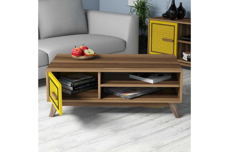 Sohvapöytä Amtorp 105 cm Säilytys 2 hyllyä+kaappi Timantti - Ruskea/Keltainen/Tammi - Huonekalut - Pöytä & ruokailuryhmä - Sohvapöytä