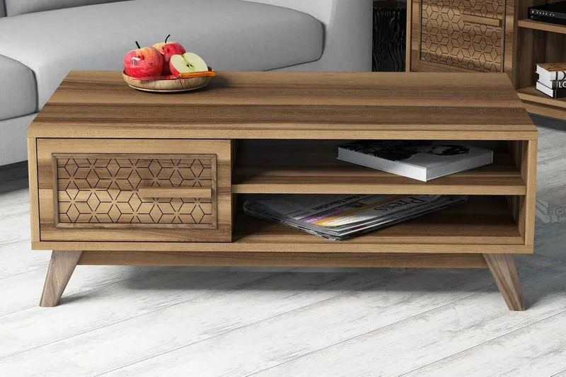 Sohvapöytä Amtorp 105 cm Säilytys 2 hyllyä+kaappi Timantti, Ruskea/Luonnonväri