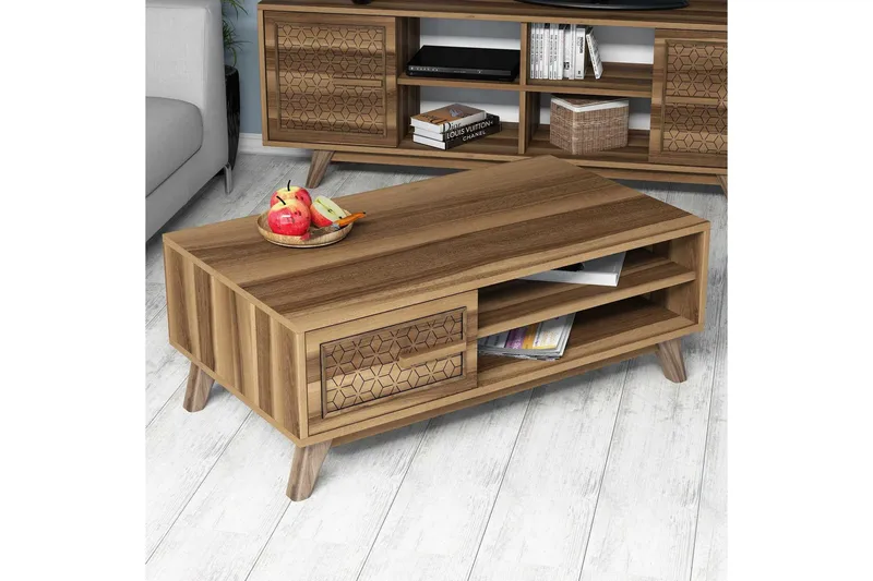 Sohvapöytä Amtorp 105 cm Säilytys 2 hyllyä+kaappi Timantti - Ruskea/Luonnonväri - Huonekalut - Pöytä & ruokailuryhmä - Sohvapöytä