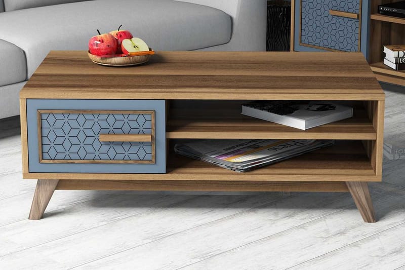 Sohvapöytä Amtorp 105 cm Säilytys 2 hyllyä+kaappi Timantti - Ruskea/Sininen - Huonekalut - Pöytä & ruokailuryhmä - Sohvapöytä