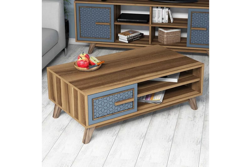 Sohvapöytä Amtorp 105 cm Säilytys 2 hyllyä+kaappi Timantti - Ruskea/Sininen - Huonekalut - Pöytä & ruokailuryhmä - Sohvapöytä