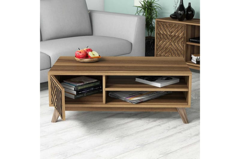 Sohvapöytä Amtorp 105 cm Säilytys 2 hyllyä Linjer+kaappi - Ruskea - Huonekalut - Pöytä & ruokailuryhmä - Sohvapöytä