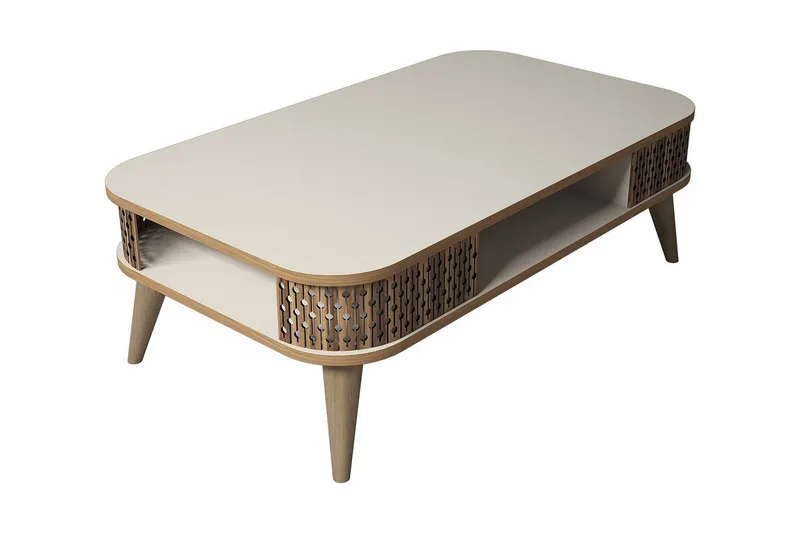 Sohvapöytä Amtorp 105 cm Säilytys Hylly Pyöristetyt kulmat, Valkoinen/Ruskea/Tammi