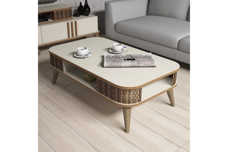 Sohvapöytä Amtorp 105 cm Säilytys Hylly Pyöristetyt kulmat - Valkoinen/Ruskea/Tammi - Huonekalut - Pöytä & ruokailuryhmä - Sohvapöytä