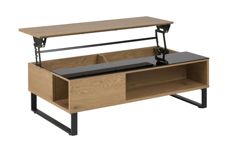 Sohvapöytä Azalea Jatkettava 110 cm Säilytyksellä Hylly - Lasi/Tammenväri/Musta - Huonekalut - Pöytä & ruokailuryhmä - Sohvapöytä