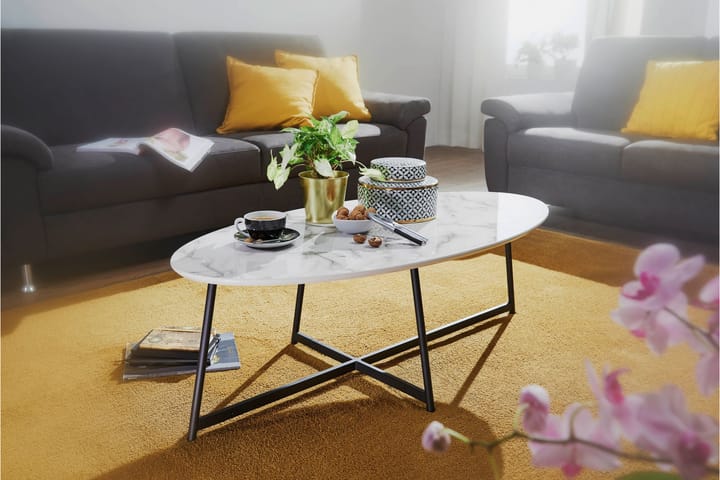 Sohvapöytä Barela 120 cm Soikea Marmorikuvio - Valkoinen/Musta - Marmoripöydät - Sohvapöytä