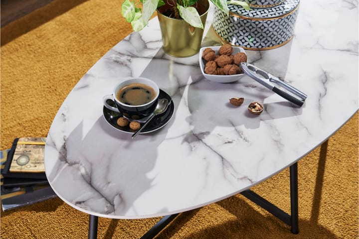 Sohvapöytä Barela 120 cm Soikea Marmorikuvio - Valkoinen/Musta - Marmoripöydät - Sohvapöytä