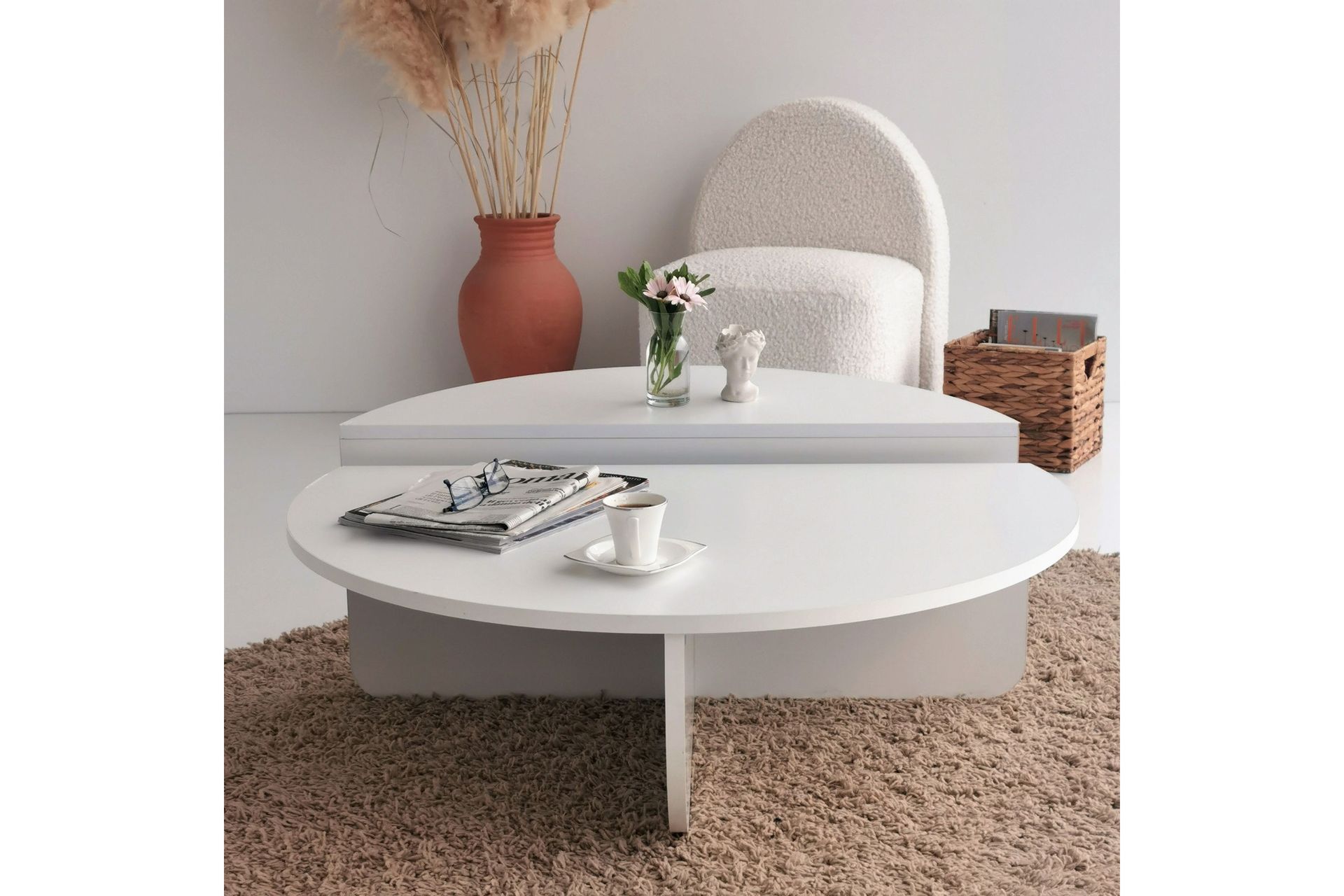 Sohvapöytä Barney 90x30x90 cm Soikea - Valkoinen - Huonekalut - Pöytä & ruokailuryhmä - Sohvapöytä