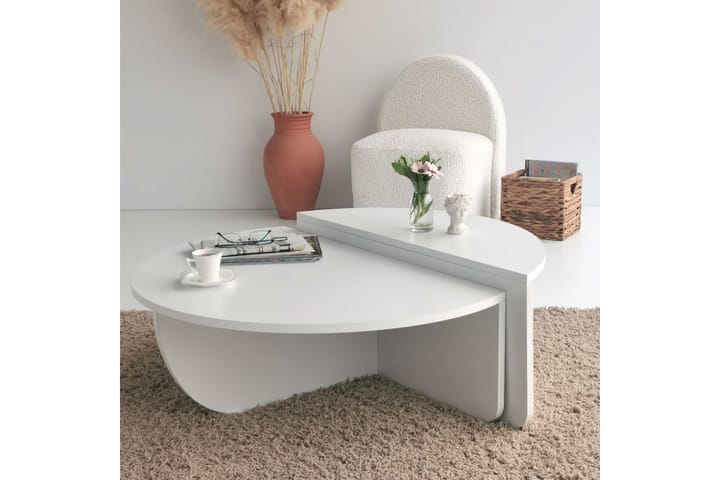 Sohvapöytä Barney 90x30x90 cm Soikea - Valkoinen - Sohvapöytä
