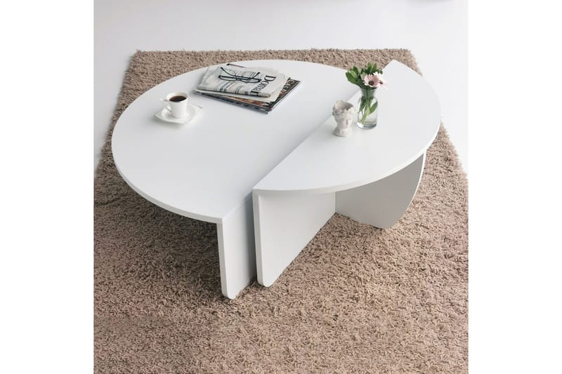 Sohvapöytä Barney 90x30x90 cm Soikea - Valkoinen - Huonekalut - Pöytä & ruokailuryhmä - Sohvapöytä