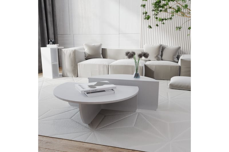 Sohvapöytä Barney 90x30x90 cm Soikea - Valkoinen - Huonekalut - Pöytä & ruokailuryhmä - Sohvapöytä