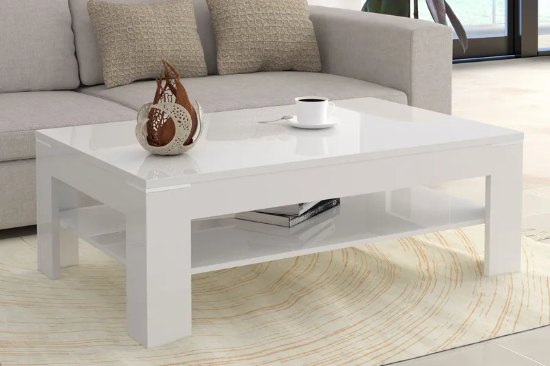 Sohvapöytä Belaugh 120 cm Säilytyksellä Hylly - Valkoinen - Huonekalut - Pöytä & ruokailuryhmä - Sohvapöytä