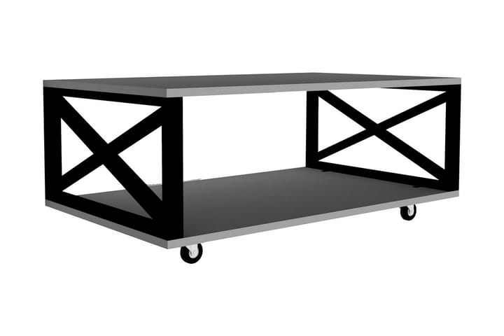 Sohvapöytä Berkane 98 cm Säilytyksellä Hylly pyörillä - Valkoinen/Musta - Sohvapöytä