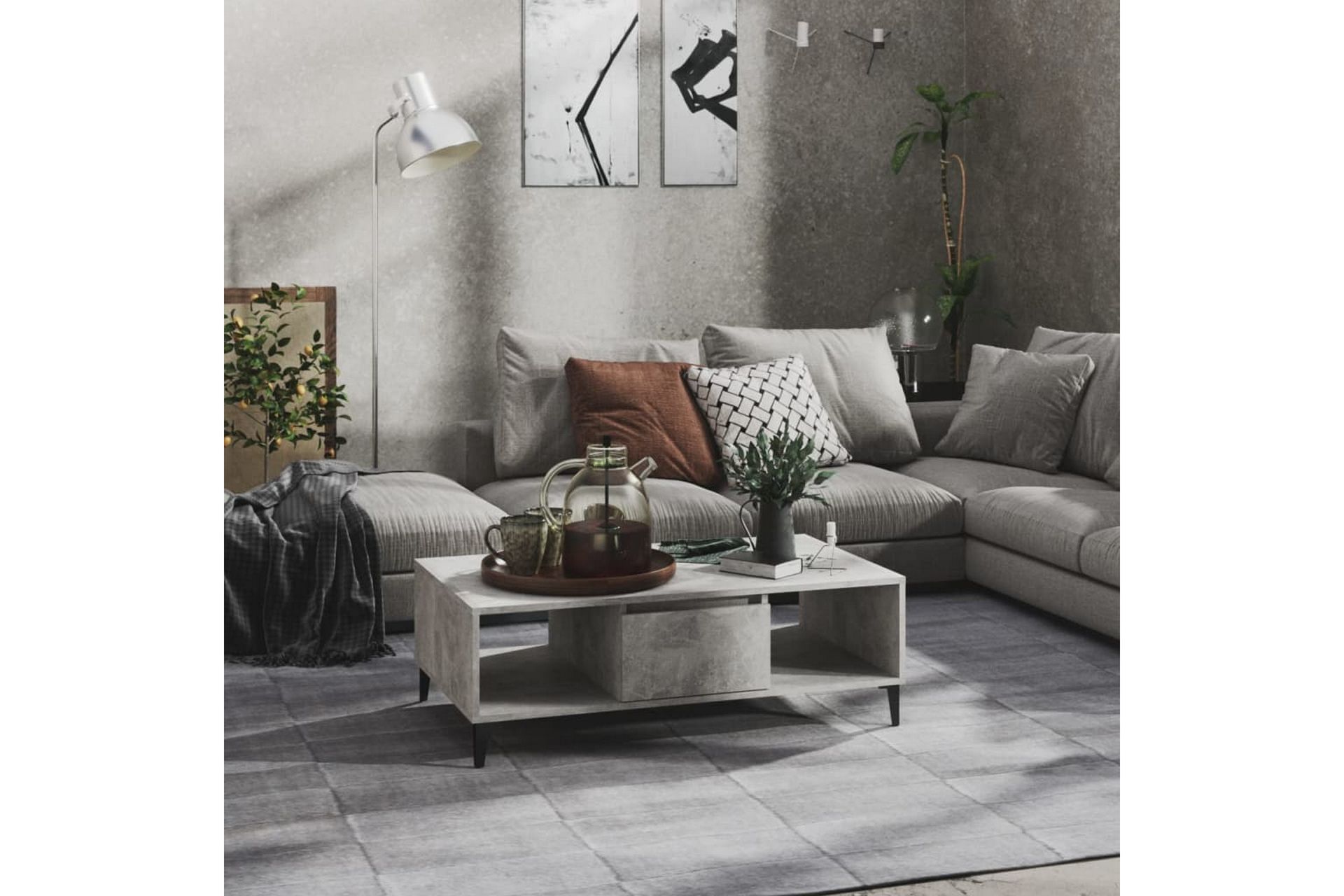 Sohvapöytä betoninharmaa 103,5x60x35 cm lastulevy - Harmaa - Huonekalut - Pöytä & ruokailuryhmä - Sohvapöytä
