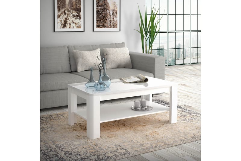 Sohvapöytä Birdham 110 cm Säilytyksellä Hylly - Valkoinen - Huonekalut - Pöytä & ruokailuryhmä - Sohvapöytä