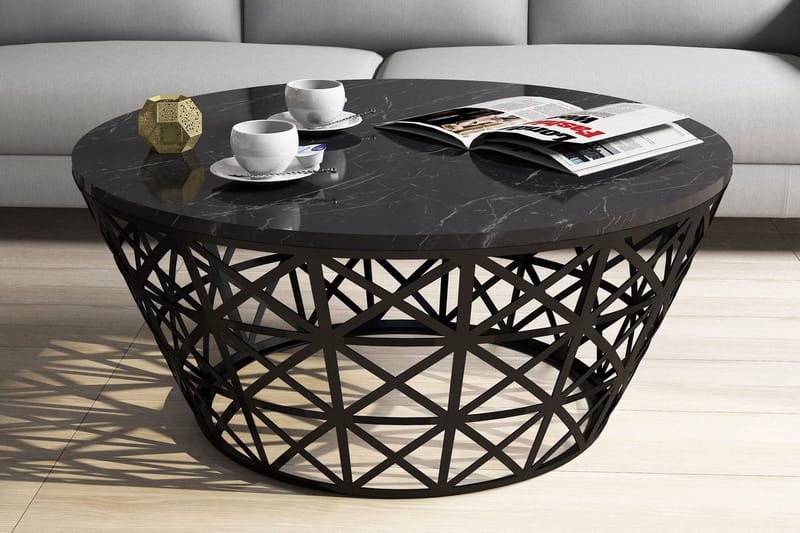 Sohvapöytä Bjella 90 cm Pyöreä Marmorikuvio, Musta