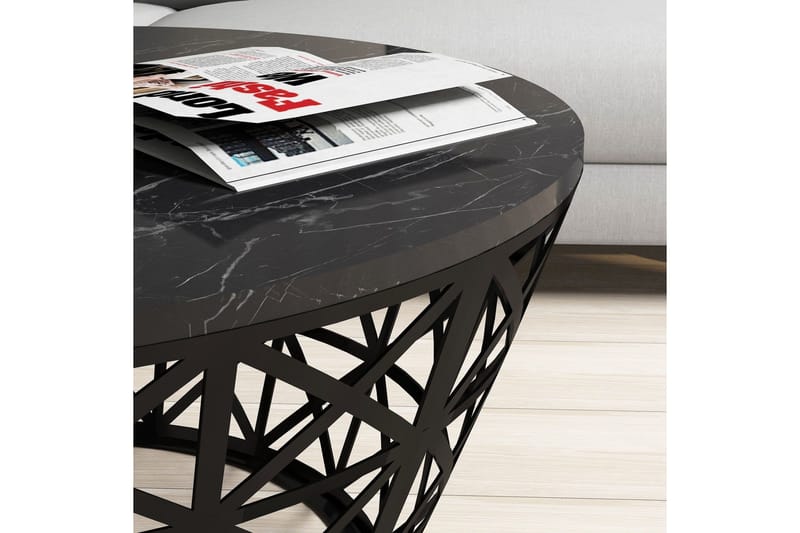Sohvapöytä Bjella 90 cm Pyöreä Marmorikuvio - Musta - Huonekalut - Pöytä & ruokailuryhmä - Sohvapöytä