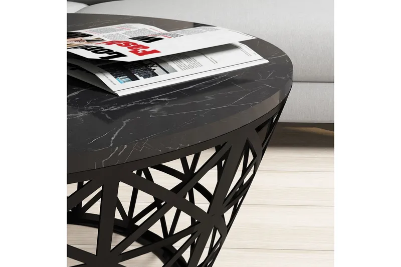 Sohvapöytä Bjella 90 cm Pyöreä Marmorikuvio - Musta - Huonekalut - Pöytä & ruokailuryhmä - Sohvapöytä