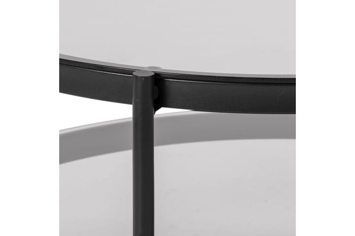 Sohvapöytä Bosell 79 cm Pyöreä Säilytyksellä Hylly - Lasi/Harmaa/Matta Musta - Sohvapöytä