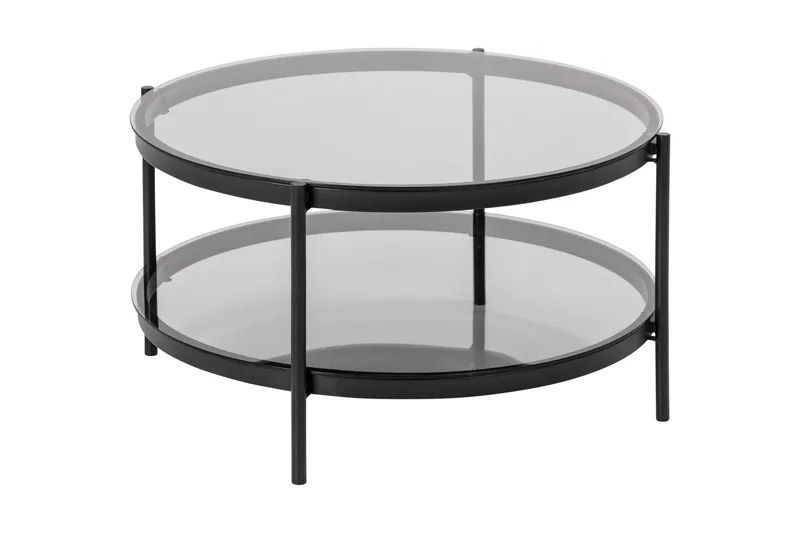 Sohvapöytä Bosell 79 cm Pyöreä Säilytyksellä Hylly - Lasi/Harmaa/Matta Musta - Huonekalut - Pöytä & ruokailuryhmä - Sohvapöytä