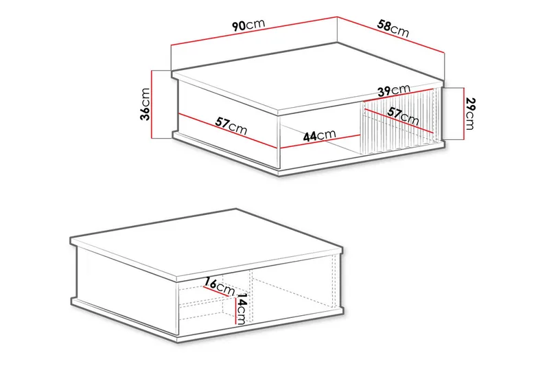 Sohvapöytä Buckfast 90 cm Laatikolla ja Hyllyllä - Puu/Musta - Huonekalut - Pöytä & ruokailuryhmä - Sohvapöytä