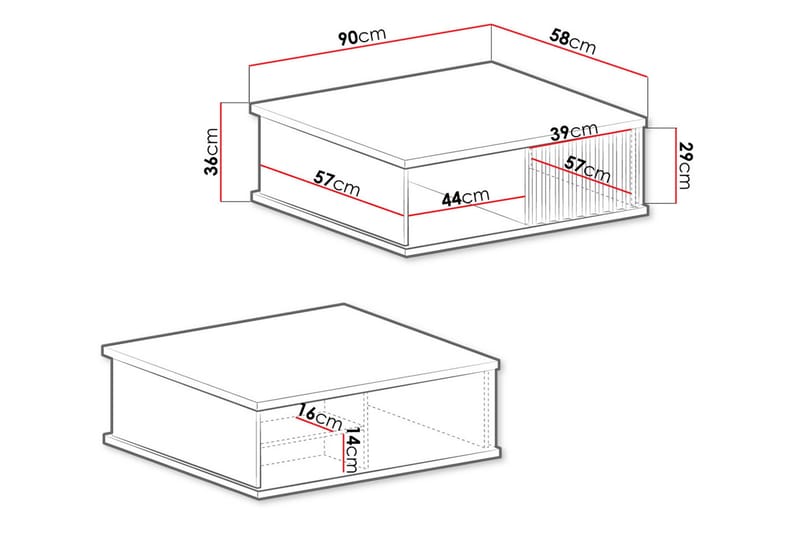 Sohvapöytä Buckfast 90 cm Laatikolla ja Hyllyllä - Puu/Musta - Huonekalut - Pöytä & ruokailuryhmä - Sohvapöytä