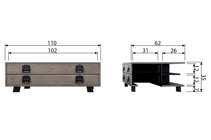 Sohvapöytä Catemo 110 cm Säilytyksellä Laatikko - Beige/Harmaa - Sohvapöytä