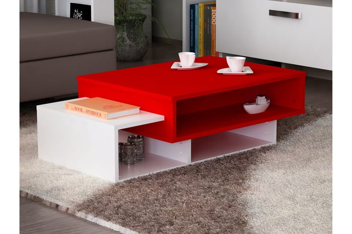 Sohvapöytä Cathi 105 cm Säilytyksellä Hyllyt - Valkoinen/Punainen - Sohvapöytä