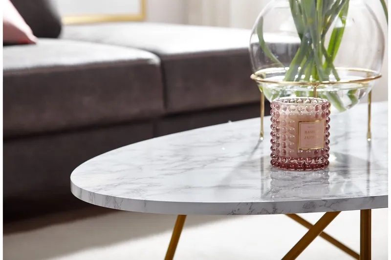 Sohvapöytä Clanton 120 cm Soikea - Valkoinen/Kulta - Huonekalut - Pöytä & ruokailuryhmä - Sohvapöytä