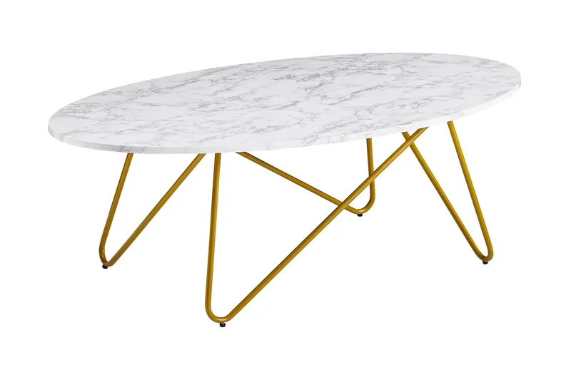 Sohvapöytä Clanton 120 cm Soikea, Valkoinen/Kulta