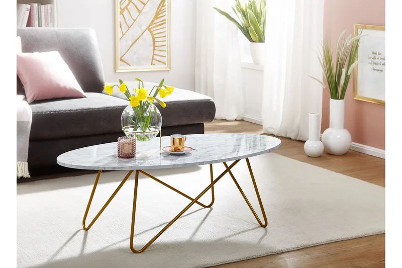 Sohvapöytä Clanton 120 cm Soikea - Valkoinen/Kulta - Huonekalut - Pöytä & ruokailuryhmä - Sohvapöytä