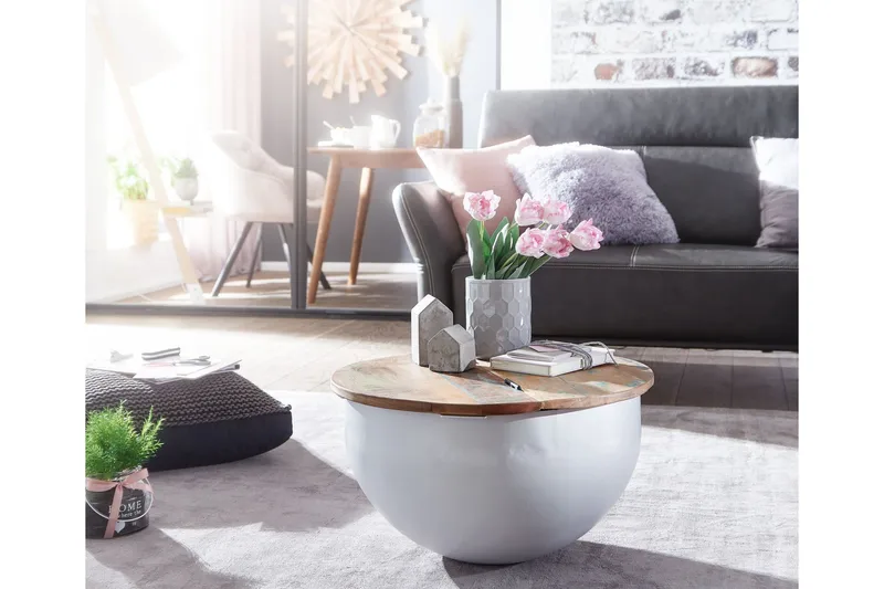 Sohvapöytä Clanton 60 cm Pyöreä - Ruskea/Valkoinen - Huonekalut - Pöytä & ruokailuryhmä - Sohvapöytä