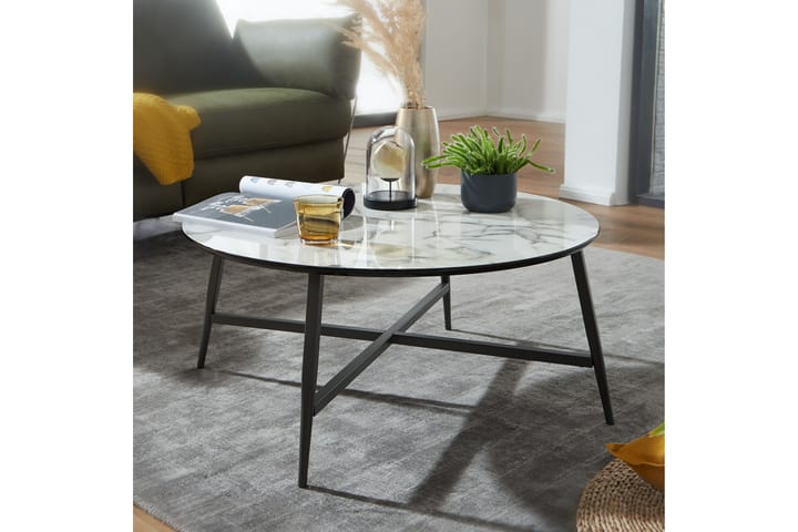Sohvapöytä Clanton 80 cm Pyöreä Marmorikuvio - Valkoinen/Musta - Marmoripöydät - Sohvapöytä